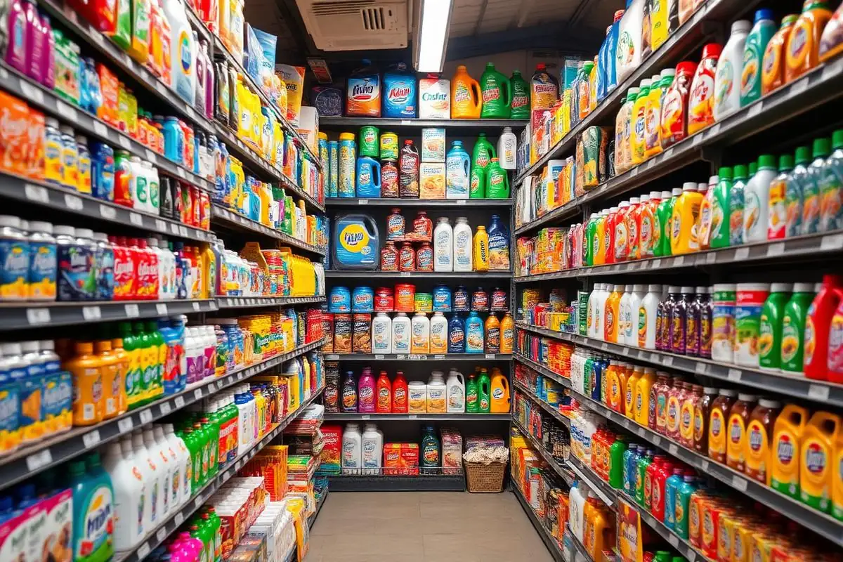 Prateleiras cheias de produtos